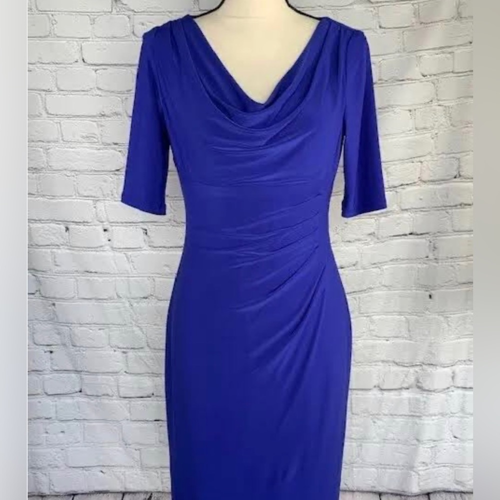 Ralph Lauren Women's Carleton Jersey Draped Cowl Neck Dress Royal Blue Sz 14